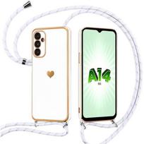 Coque Cordon pour Samsung Galaxy A14 4G-5G Blanc Antichoc Motif Cœur Anti-Rayures Ultra Slim Léger balta