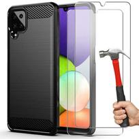 Case for Samsung A22 4G (6.4  ) + 2 Tempered Glasses. Shockproof Silicone Case Steel Design Tpu Reinforced Protection Black juoda