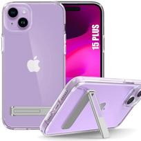 Transparent Silicone Case for iPhone 15 Plus, Protection with Phone Holder sidabras/skaidri