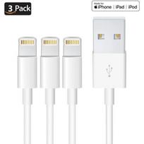 3pcs 1M Charger Cable, Cable for iPhone iPad iPod with Durable Aluminum Connector, Ultra Fast USB Charger Cable - White balta