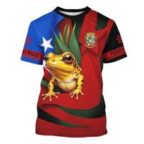Puerto Rico Flag Pattern T-Shirt Men Frog National Emblem 3D Printed Short Sleeve Tees Summer Street Loose Tops O-Neck T Shirts S