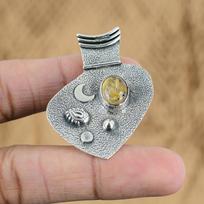 Mothers day Deal Oval Natural Golden Rutile Birthday New Pendant Sterling Silver