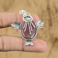 Mothers day Deal Oval Natural Rhodonite 925 Silver Sister Engagement New Pendant