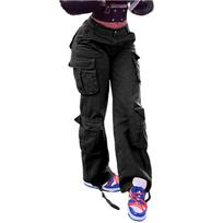 Womens Baggy Cargo Pants Streetwear Hip Hop Joggers Sweatpants  Casual Loose Wide Leg Trousers M juoda