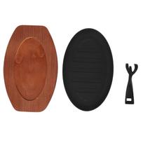 12 Inch Pan Fried Fish Plate Iron Fish Serving Grill Platter Steak Hot Serving Dish Pan with Base black