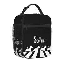 Cute Scottie Dog Pattern Insulated Lunch Bag for Women Boys Girls Reusable Thermal Lunch Tote Box for Work School Travel Picnic 26x21x11CM smėlis