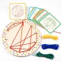 Montessori mokymo priemonės vaikams, Virvės vyniojimo grafika, Ankstyvasis ugdymas, Dėlionės lavinimas, Geometrinis kūrybiškumas, Medinė vėrimo lenta su vinukais