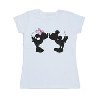 Disney Womens/Ladies Mickey Minnie Kiss Silhouette Cotton T-Shirt S balta
