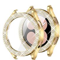 Dėklas, skirtas Samsung Galaxy Watch 4 Case 40mm 44mm Priedai Bling Fashion Dviejų eilių deimantinis buferis Samsung Galaxy Watch 5 apsauginis dangtelis For Galaxy Watch4 40 auksas