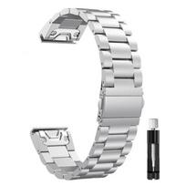 Metalinis dirželis Garmin Fenix 8 FE 7 7X Pro 6 6X Plus laikrodžiams, nerūdijančio plieno apyrankė Garmin Enduro 3 Tactix laikrodžiams, QuickFit 22/26mm 22mm sidabras