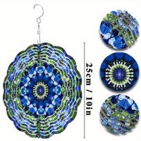 Floral Wind Spinner Outdoor Decor Vibrant Blue Green Metal Garden Art Hanging Ornament for Yard Patio Deck All Seasons Wind Chime 01A