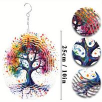 Vibrant Life Tree Metal Wind Chime - Colorful Abstract Garden Art with Dangling Ornaments, Indoor/Outdoor Decor (Wall Hanging or Patio) 01A