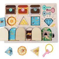 Children Busy Board Lock Learning Montessori Toys Shape Color Matching Wooden Board Game Fine Movement Training Educational Toys blue