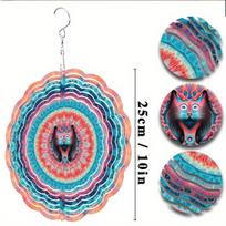 Vibrant Metal Wind Chime with Fox Face Pattern 10 Inch Colorful Swirling Design for Garden Lawn Seasonal Decor Spring Summer Fall Wind 01A