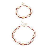 Accessories, beach wax thread geometric single-layer items, simple alloy shell splicing woven necklace women