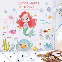 Bathroom toilet tiles marine fish waterproof wall stickers school kindergarten mother and baby store kindergarten museum mermaid stickers 45*60