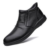 Winter casual high-top leather shoes men's cowhide tide Martin boots black sleeve one-pedal short boots 38