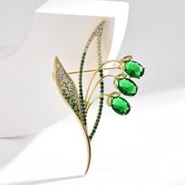 Copper Micro Inlaid Cubic Zirconia Bell Orchid Brooch Fashion Gift Set Accessories beige