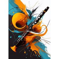 Muzikiniai instrumentai Gitara Saksofonas Fortepijonas Klarnetas Abstrakčios Plakato Spaudiniai Drobės Tapyba Sienos Paveikslas Svetainės Dekoras 21cm×30cm NoFrame orange