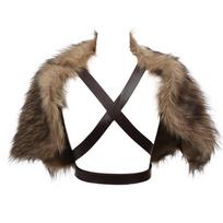 Viduramžiškas dirbtinio kailio apsiaustas su krūtinės diržo apykakle vyrams Vikingų kario Helovino Cosplay kostiumas Retro apsiaustas Peties apdangalas wide 43cm gray