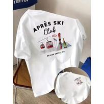 Apres Ski Graphic T-Shirt,Retro Snow Scene Ski Club Print Tee,Casual Round Neck Top for Men Women Apres Ski Vacation Relax Wear S
