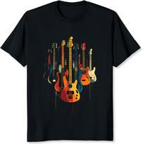 Vintažiniai vyriški marškinėliai su gitaros grupe Retro muzikos gitaros grafiniu paveikslėliu 5XL įvairiaspalvis