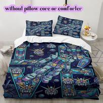 Gundam Vibrant Anime Duvet Cover,3 Piece Cartoon Bedding Set,Printed Character Comforter Cover for Cool Bedroom_LIAN 135x200cm