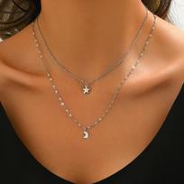 TEMU Star and Moon Double Layer Choker Necklace for Women - Elegant 2025 Design
