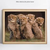 Deimantinis siuvinėjimas Mozaikinis gyvūnas Deimantinis paveikslas Trijų leopardų jauniklio siuvinėjimas kryželiu 20X30CM beige