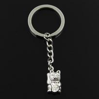 Madingas 30 mm raktų pakabukas Metalinis raktų pakabukas Raktų pakabukas Papuošalai Antikvariniai bronzos sidabro spalvos padengti Lucky Cat 23x11mm pakabukas sidabras