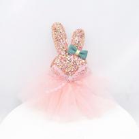 Shiny Sequins Padded Scrapbooking Chiffon Mesh Skirt Rabbit Patches Applique for DIY Crafts Decorations Accessories rožinė