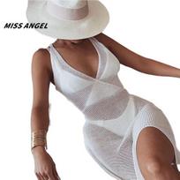 Miss Angel Women Dress Breathable Casual Knitted Loose-fit Polyester Sexy Large Size Female Cover Up M balta