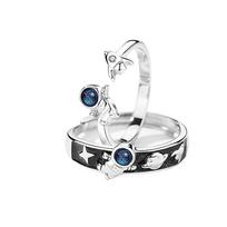 2vnt./rinkinys 925 Sterling Silver Lovers Astronautų žiedas Madingi papuošalai Aukštos kokybės krištolo cirkonio išpardavimas Moters, Vyro poros žiedas Resizable white