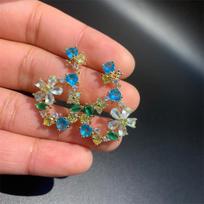 Green Crystal Flower Earrings Women Fashion Water Drop Earring  Sweet Statement Wedding Party Jewelry Cubic Zirconia Earrings brown