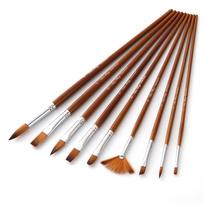 9 vnt. profesionalių dažymo teptukų rinkinys, universalūs teptukai su nailono šereliais ir medine rankena, skirti akrilui 9pcs