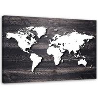 Canvas print, Map of the world on grey wood 60x40 pilka spalva