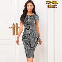 Slim Short Sleeve Knee-length Dress Fashion Women Midi 3D Multicolored Feather Print Dress 6XL geltona
