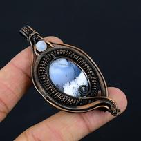 Dendrite Opal, Moonstone Gemstone Pure Copper Wire Wrapped Designer Handmade Pendant Jewelry for Gift 2.95 Inches balta