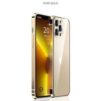 Prabangus nerūdijančio plieno rėmo telefono dėklas iPhone 12 13 Pro Max dėklas Smūgiams atsparus metalinis šarvuotas kietas PC skaidrus dangtelis iPhone 13 Pro Max dėklui For iPhone 12 auksas