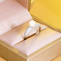 CMM Adjustable Micro Pave Cubic Zirconia Silver Color Bridal Wedding Round Artificial Pearl Rings Female Jewelry Accessories sidabras