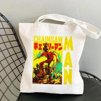 C3012 Japoniškas anime grandininis pjūklas Vyras Menas Rankinės Pečių Krepšiai Kasdieniai pirkiniai Mergaičių rankinė Moteriškas Elegantiškas drobinis krepšys 24*26cm
