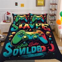 3D retro grotuvo patalynės komplektas Žaidimo rankenos antklodės užvalkalas ir pagalvės užvalkalas, mikropluošto audinys, žaidimų mašinų serija, namų dekoravimas Baby 100x135cm gray