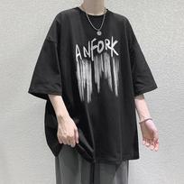 IELGY Hong Kong Style T-shirt Men's Short-sleeved Summer Loose Casual Korean Style Trend Wild Hip-hop Five-point Sleeve Top Clothes M juoda