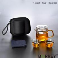 BORREY kelioninis arbatos rinkinys Nešiojamas stiklinis arbatinuko infuzijos rinkinys, skirtas Loos Tea Karščiui atsparus stiklinis arbatinukas su kelioniniu maišeliu Kung Fu arbatos rinkinys Tea Set black