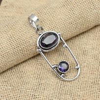 Solid 925 Silver Amethyst Gemstone Handmade Double Stone Jewelry Pretty Design Pendant For Women 2.16 inches violetinė
