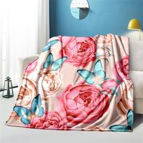 Rožės Gėlės Minkštas Pliušinis Sofa-Lova Mėtomas Animacinis Pikniko Plonas Antklodes Modernus Flanelinis Antklodės Užvalkalas Spausdintas Antklodė Dovana 125x150cm 50x60inch blue