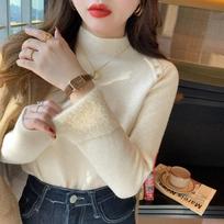Casual Long Sleeve Soft Warm Sweater Women Fashion Stand Collar Base Pullover Women Autumn And Winter Thickened Knitwears Tops 29602 S abrikosas