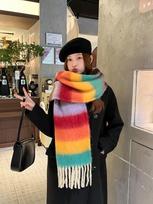 New Rainbow Dopamine Wool Ball Horizontal Scarf for Female Winter Students Versatile Thickened and Warm Neck Shawl scarf gray