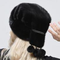 Nauja Prabangi Moteriška Elegantiška audinės kailio kepurė iš visos odos Tikro kailio kepurė Pilna 3 kamuoliukai su deimantine uodega kepurė Didelė šilta moteriška kailinė kepurė One Size juoda