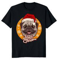 Mopsas Santa Dog Merry Christmas Unisex marškinėliai XXXXL orange